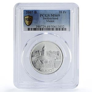 Switzerland 20 francs Munot Castle Architecture MS69 PCGS silver coin 2007