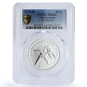 Switzerland 20 francs Ice Hockey Federation Sports MS69 PCGS silver coin 2008