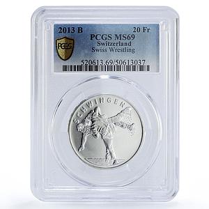 Switzerland 20 francs Wrestling Schwingen Sports MS69 PCGS silver coin 2013