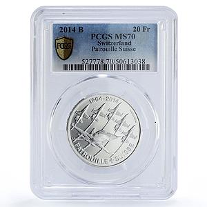 Switzerland 20 francs Patrouille Suisse Planes Aviation MS70 PCGS Ag coin 2014