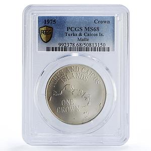 Turks and Caicos Islands 1 crown Map Matte KM-5 MS68 PCGS CuNi coin 1975