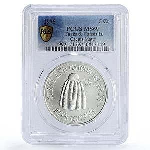 Turks and Caicos Islands 5 crowns Cactus Matte KM-6 MS69 PCGS silver coin 1975