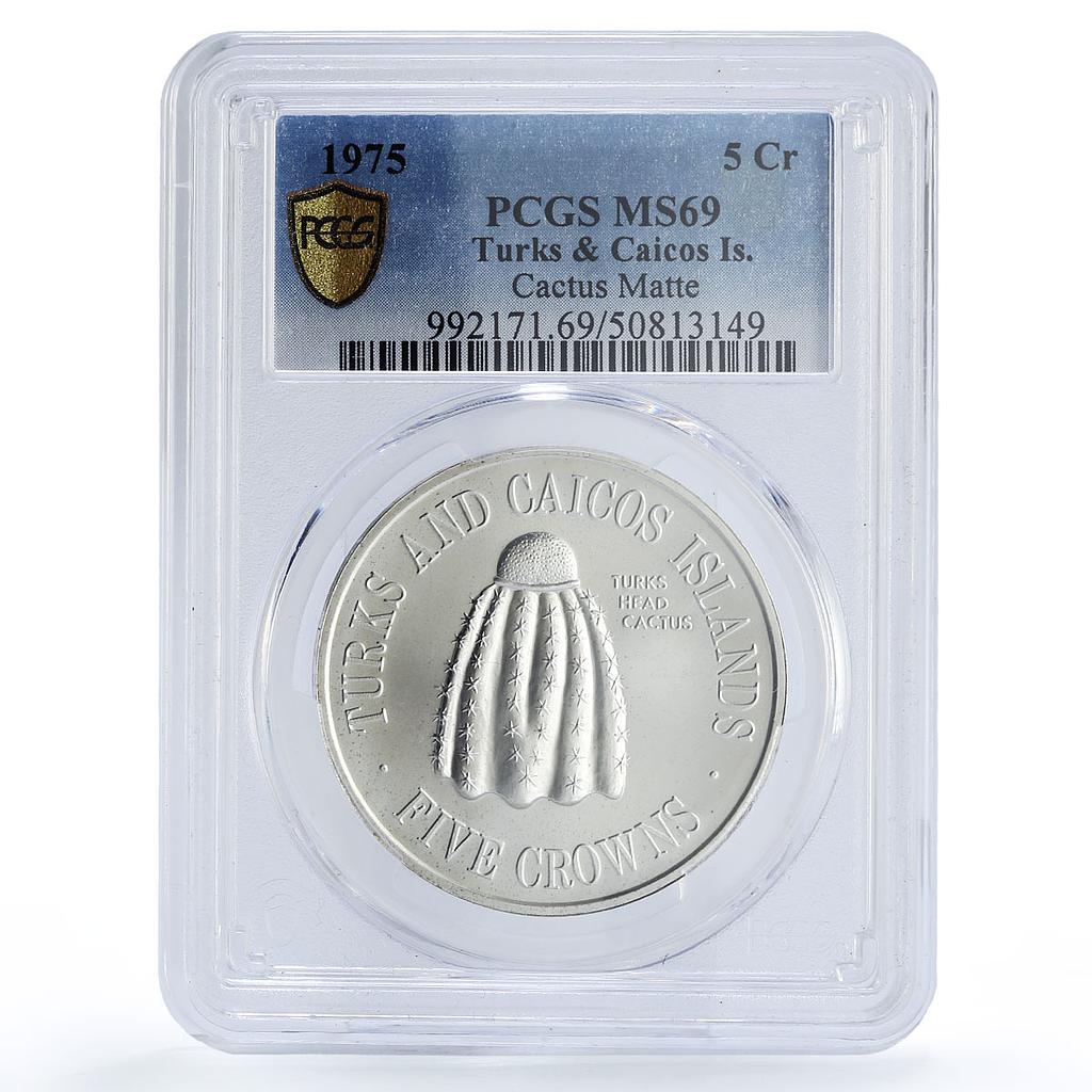 Turks and Caicos Islands 5 crowns Cactus Matte KM-6 MS69 PCGS silver coin 1975