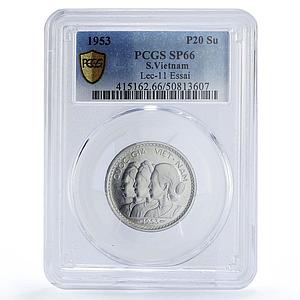 Vietnam South 20 su Bao Dai Three Women Pattern Essai SP66 PCGS Al coin 1953