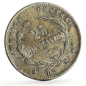 Costa Rica 25 centavos First Republic Coinage 9Ds G W KM-127.2 silver coin 1887