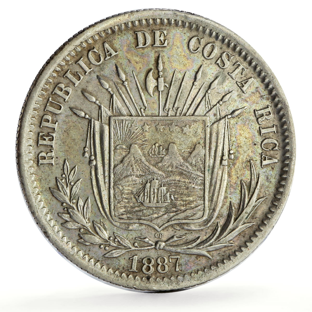 Costa Rica 25 centavos First Republic Coinage 9Ds G W KM-127.2 silver coin 1887