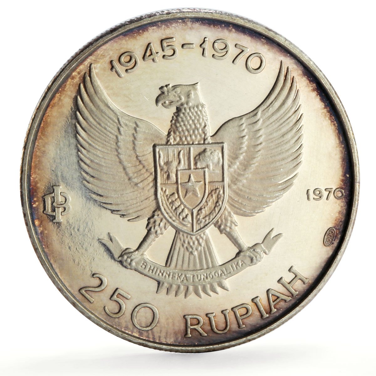 Indonesia 250 rupiah Independence Manjusri Statue KM-24 proof silver coin 1970
