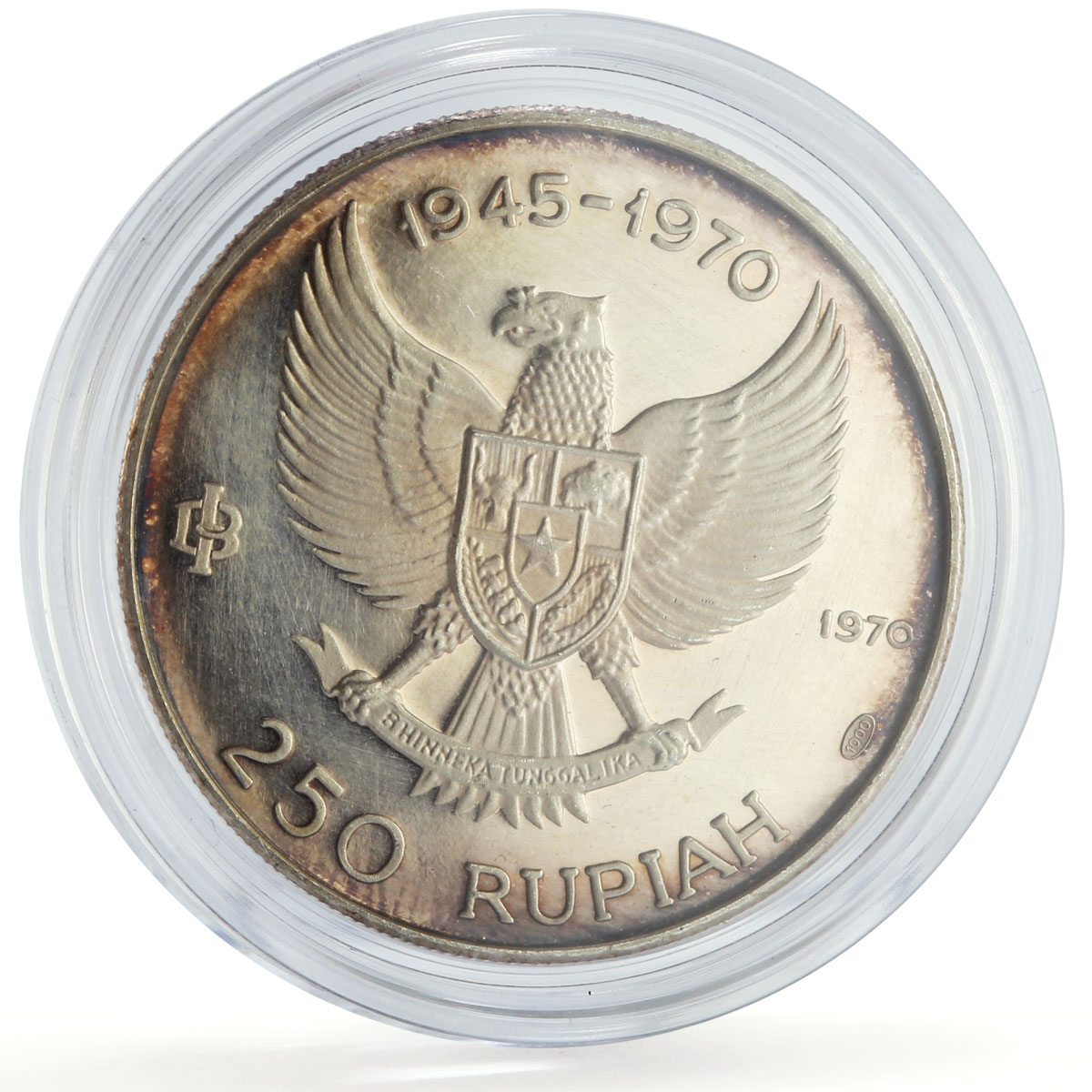 Indonesia 250 rupiah Independence Manjusri Statue KM-24 proof silver coin 1970