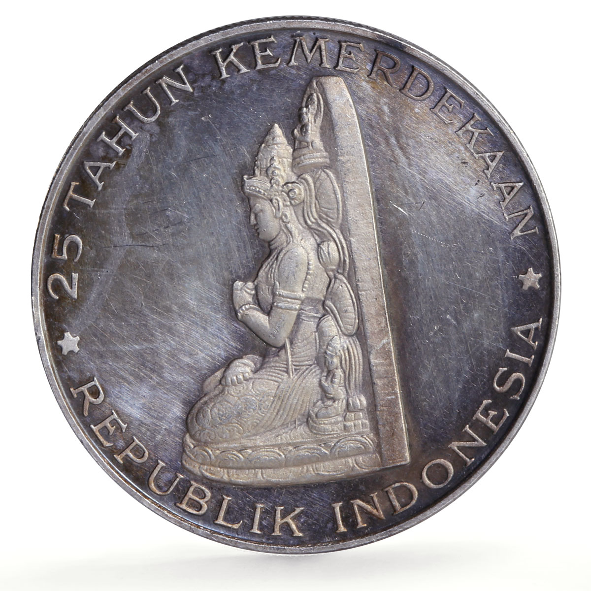 Indonesia 250 rupiah Independence Manjusri Statue KM-24 proof silver coin 1970