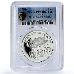 Ireland 1 pound punt United Nations UN Logo Dove PR69 PCGS silver coin 1995