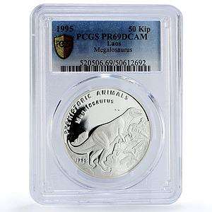 Laos 50 kip Prehistoric Megalosaurus Dinosaurs PR69 PCGS silver coin 1995