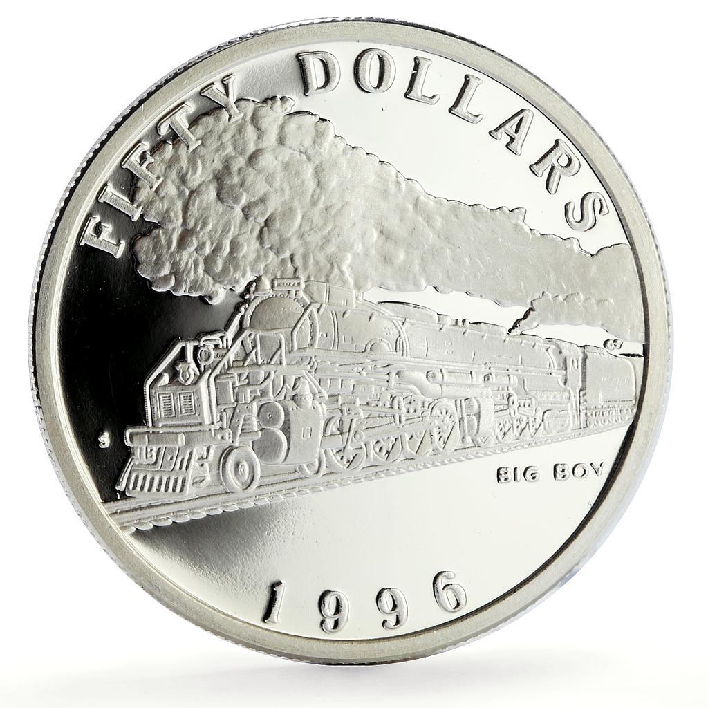 Marshall Islands 50 dollars Big Boy Trains Railways proof silver coin 1996