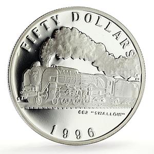 Marshall Islands 50 dollars C62 Swallow Trains Railways proof silver coin 1996