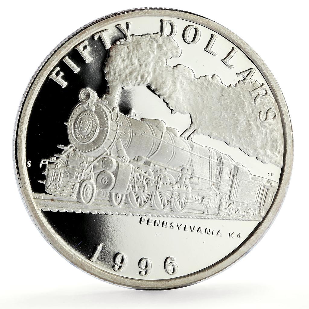 Marshall Islands 50 dollars Pennsylvania K4 Trains Railways silver coin 1996