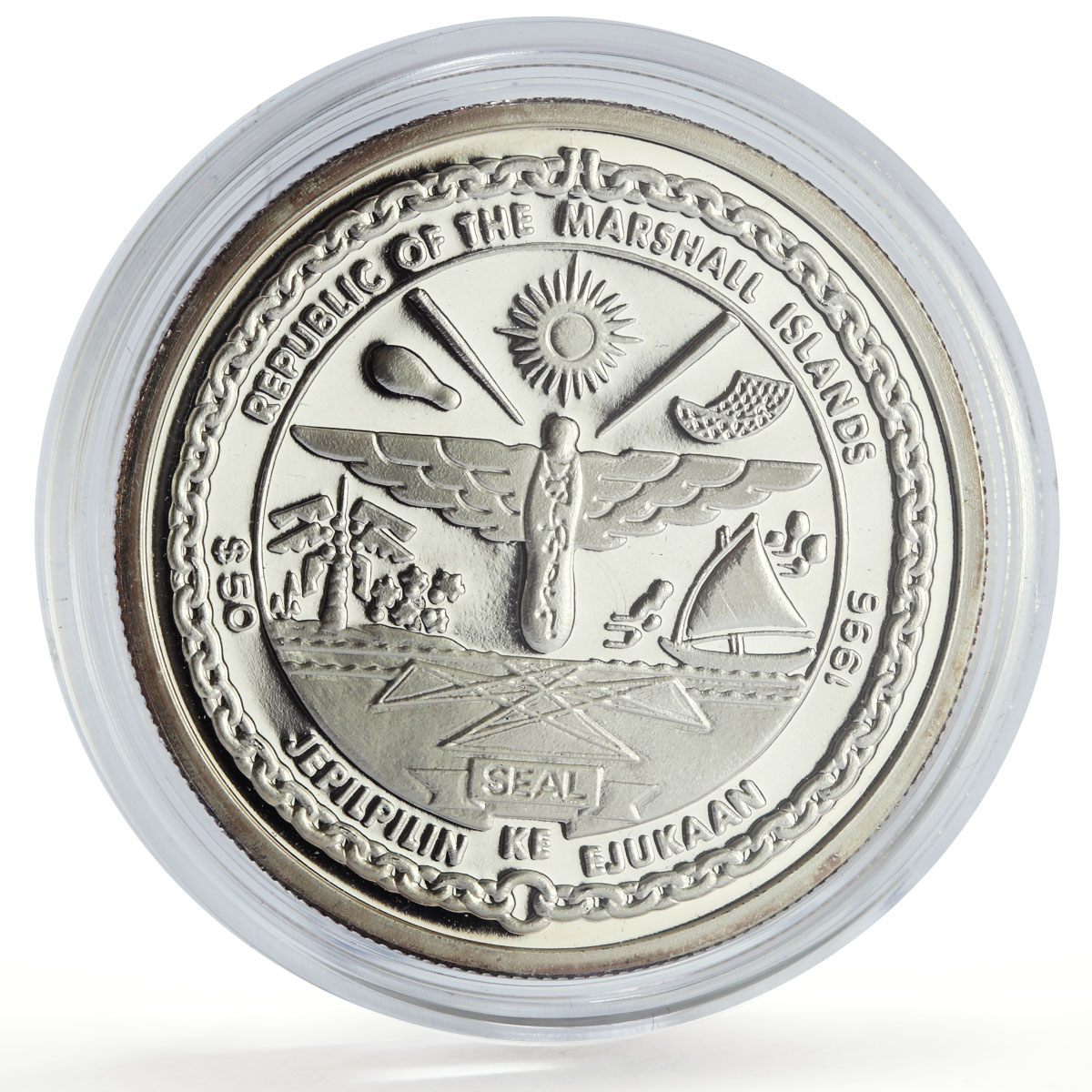 Marshall Islands 50 dollars RENFE Class 242 Trains Railways silver coin 1996