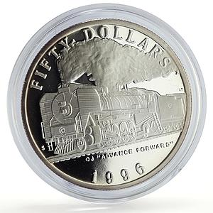 Marshall Islands 50 dollars QJ Advance Forward Trains Railways silver coin 1996
