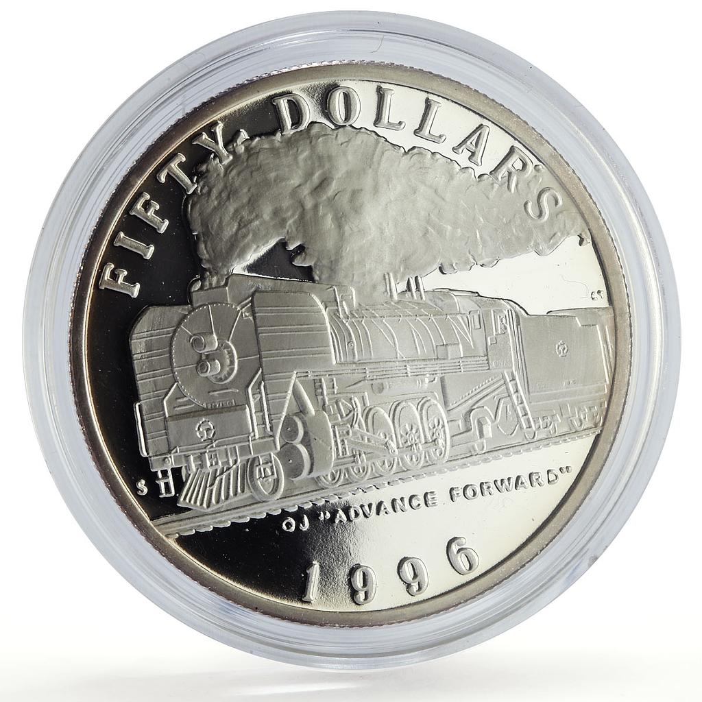 Marshall Islands 50 dollars QJ Advance Forward Trains Railways silver coin 1996