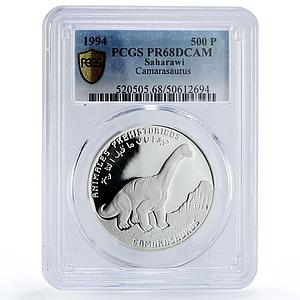 Saharawi 500 pesetas Prehistoric Camarasaurus Dinosaurs PR68 PCGS Ag coin 1994