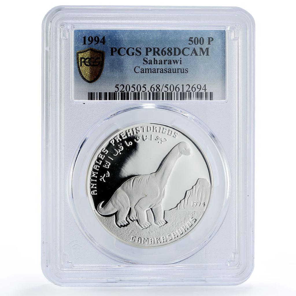 Saharawi 500 pesetas Prehistoric Camarasaurus Dinosaurs PR68 PCGS Ag coin 1994