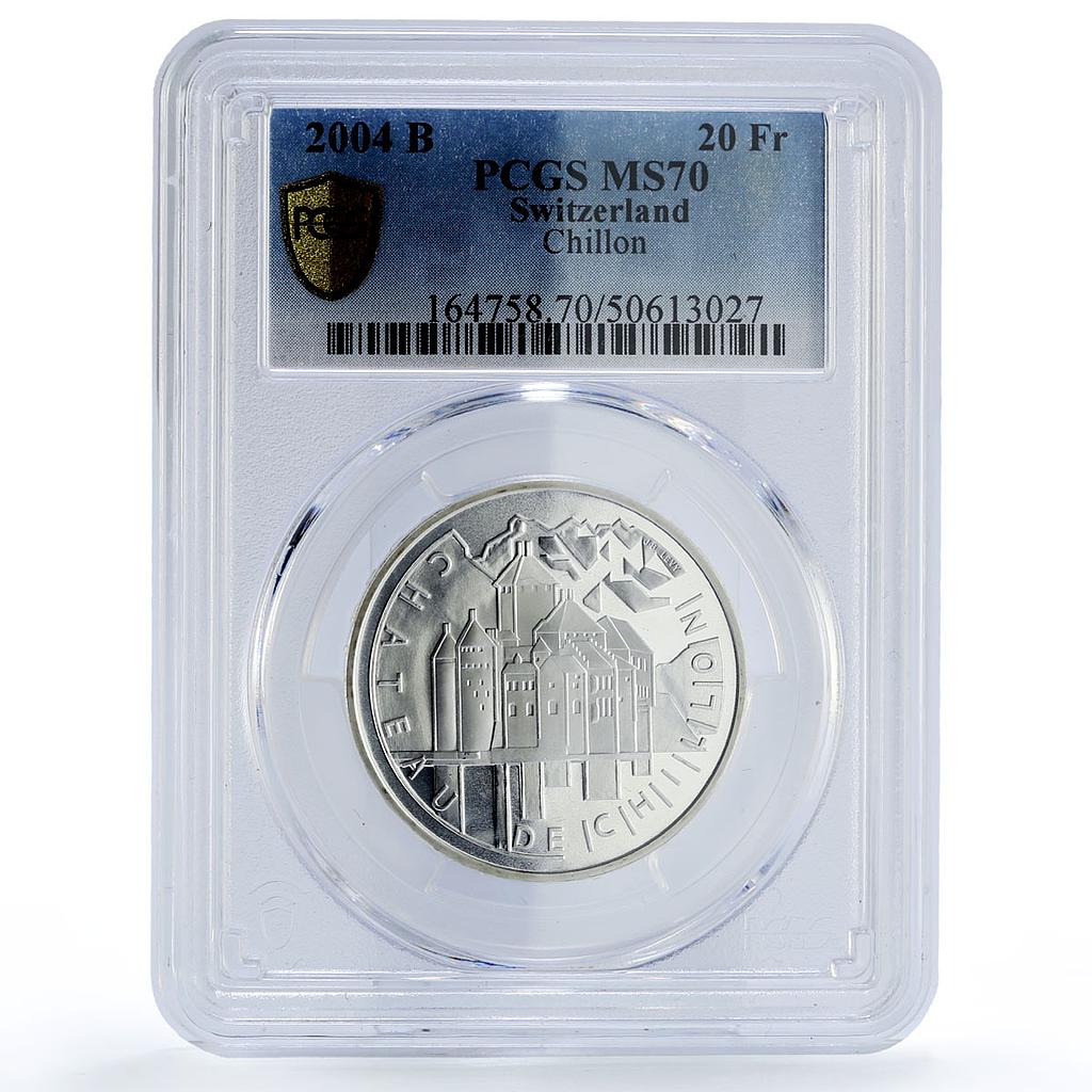 Switzerland 20 francs Chillon Castle Architecture MS70 PCGS silver coin 2004