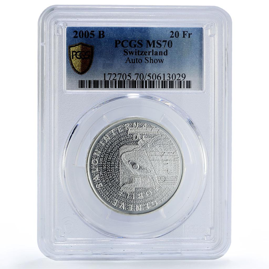 Switzerland 20 francs Geneva Motor Show Automobiles MS70 PCGS silver coin 2005