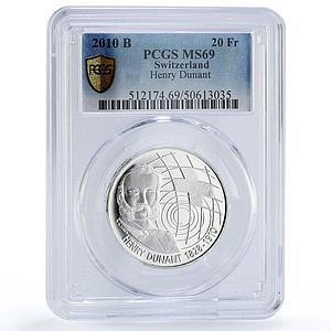 Switzerland 20 francs Henri Dunant 100th Anniversary MS69 PCGS silver coin 2010