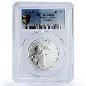 Switzerland 20 francs Hornussen Hornuss Sports MS69 PCGS silver coin 2015