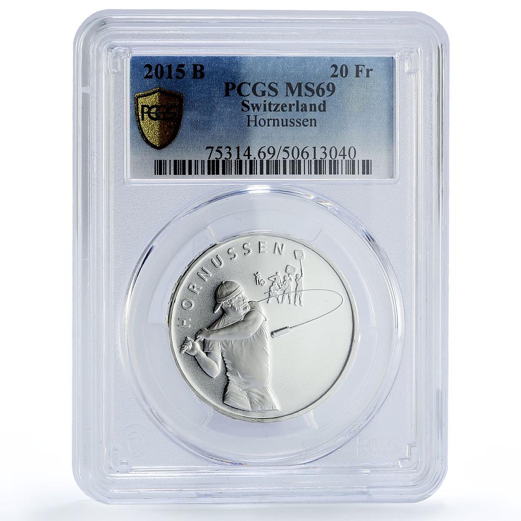 Switzerland 20 francs Hornussen Hornuss Sports MS69 PCGS silver coin 2015