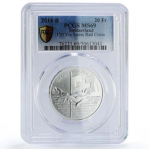 Switzerland 20 francs Red Cross 150th Anniversary MS69 PCGS silver coin 2016