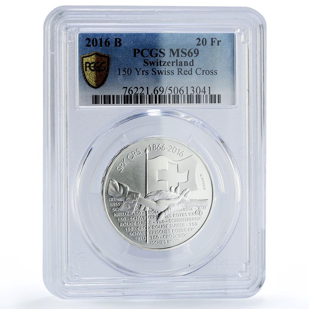 Switzerland 20 francs Red Cross 150th Anniversary MS69 PCGS silver coin 2016