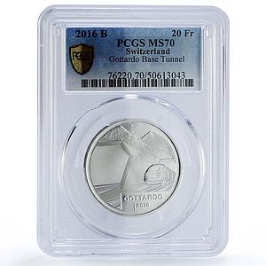Switzerland 20 francs Gottardo Gotthard Tunnel Train MS70 PCGS silver coin 2016