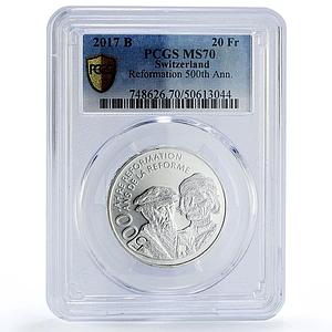Switzerland 20 francs Reformation Calvin Zwingli MS70 PCGS silver coin 2017