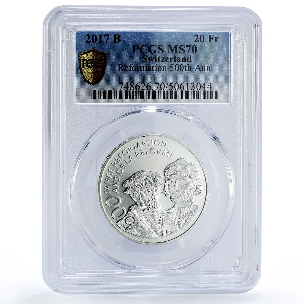 Switzerland 20 francs Reformation Calvin Zwingli MS70 PCGS silver coin 2017