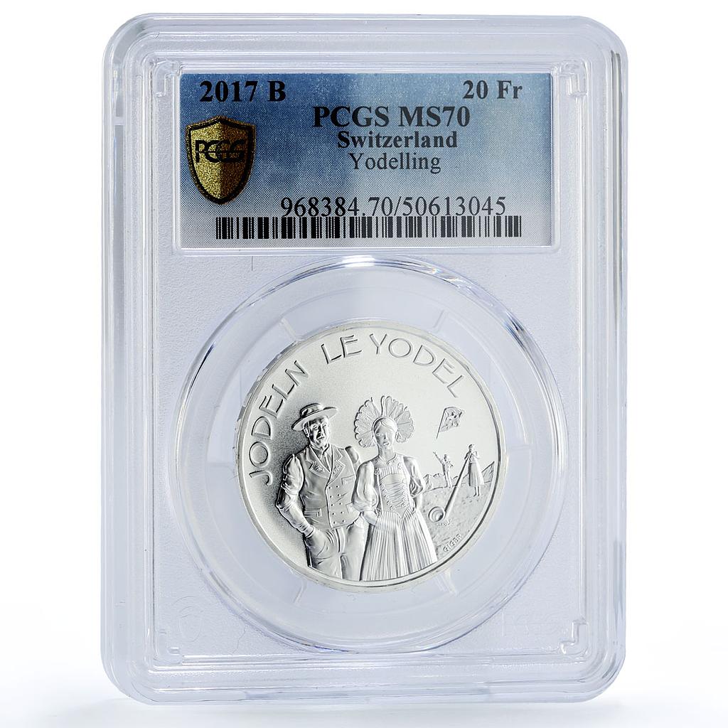 Switzerland 20 francs Yodelling Throat Singing Music MS70 PCGS silver coin 2017