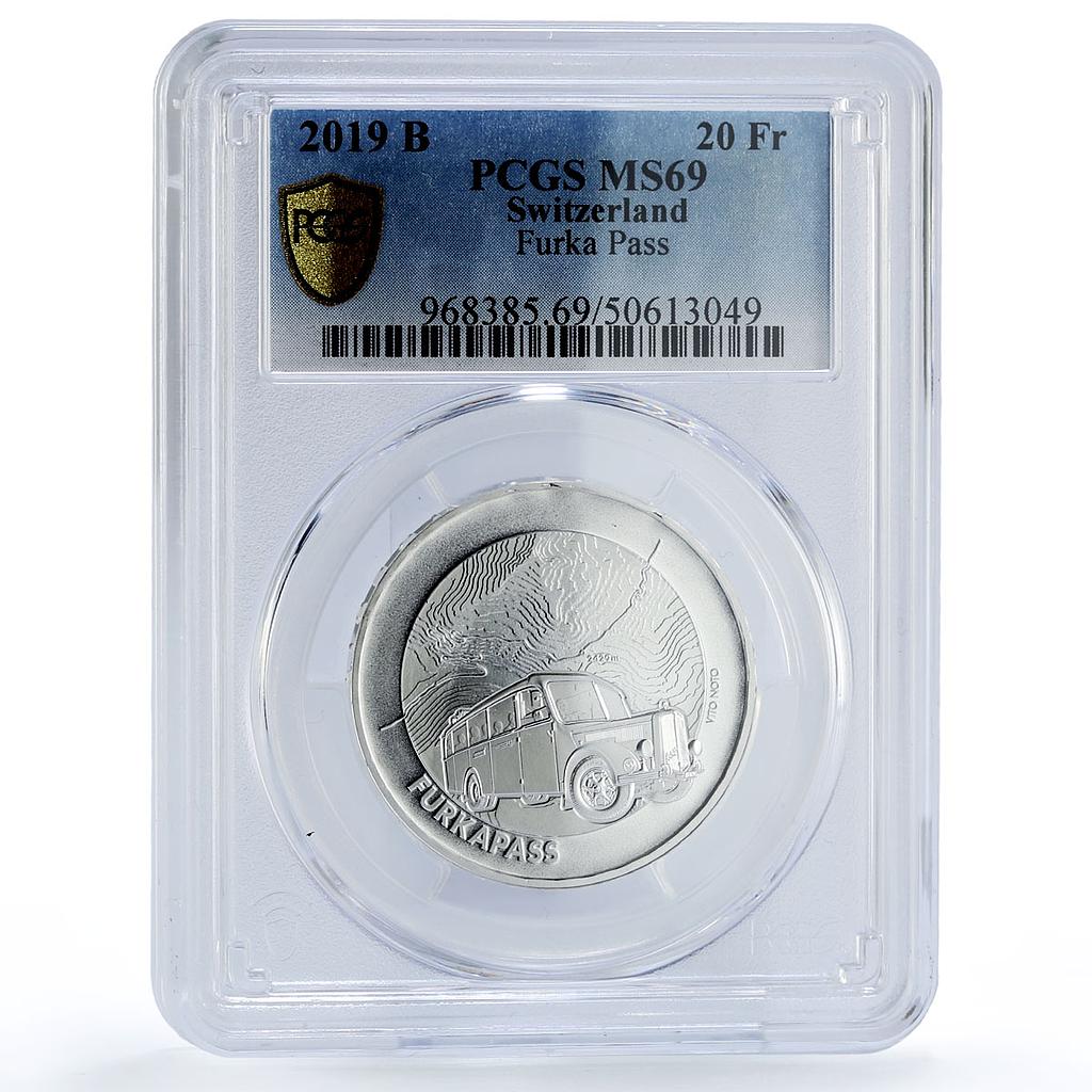 Switzerland 20 francs Furka Pass Cars Automobiles MS69 PCGS silver coin 2019