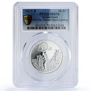 Switzerland 20 francs Moon Landing Apollo 11 Space MS70 PCGS silver coin 2019