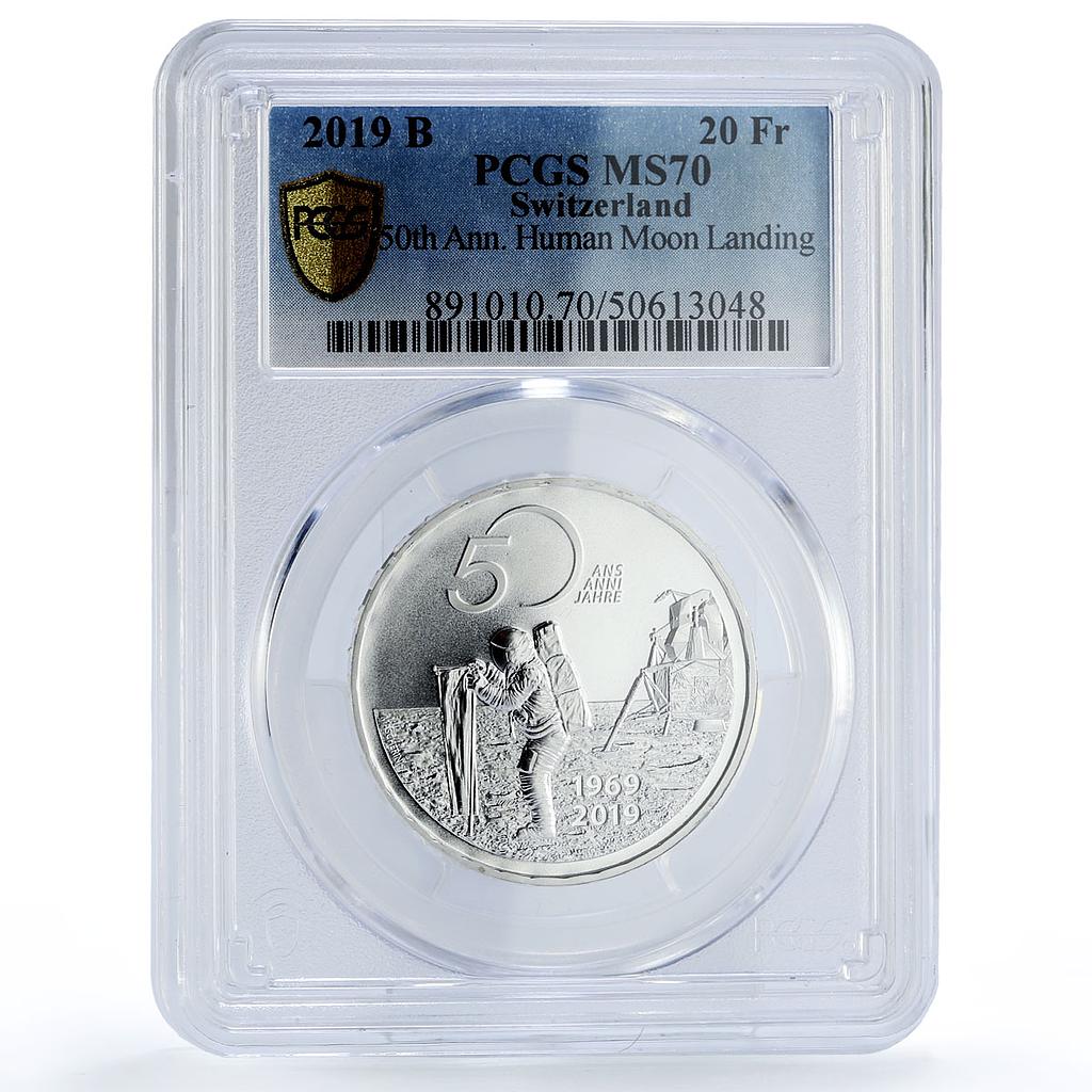 Switzerland 20 francs Moon Landing Apollo 11 Space MS70 PCGS silver coin 2019