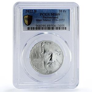 Switzerland 20 francs Singer Mani Matter Music MS69 PCGS silver coin 2022