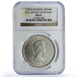 Southern Rhodesia 1 crown Cecil Rhodes 100 Years KM-27 MS63 NGC silver coin 1953