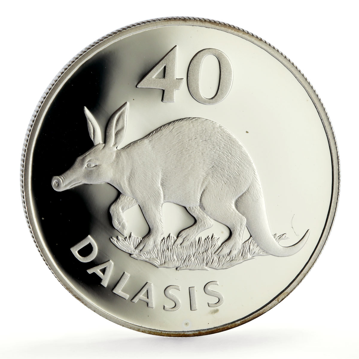 Gambia 20 and 40 dalasis Goose Aardvark Set WWF Wildlife proof silver coins 1977