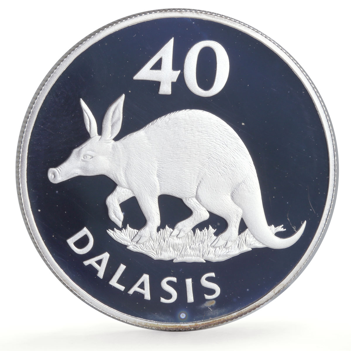 Gambia 20 and 40 dalasis Goose Aardvark Set WWF Wildlife proof silver coins 1977