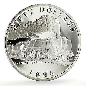 Marshall Islands 50 dollars Evening Star Trains Railways proof silver coin 1996