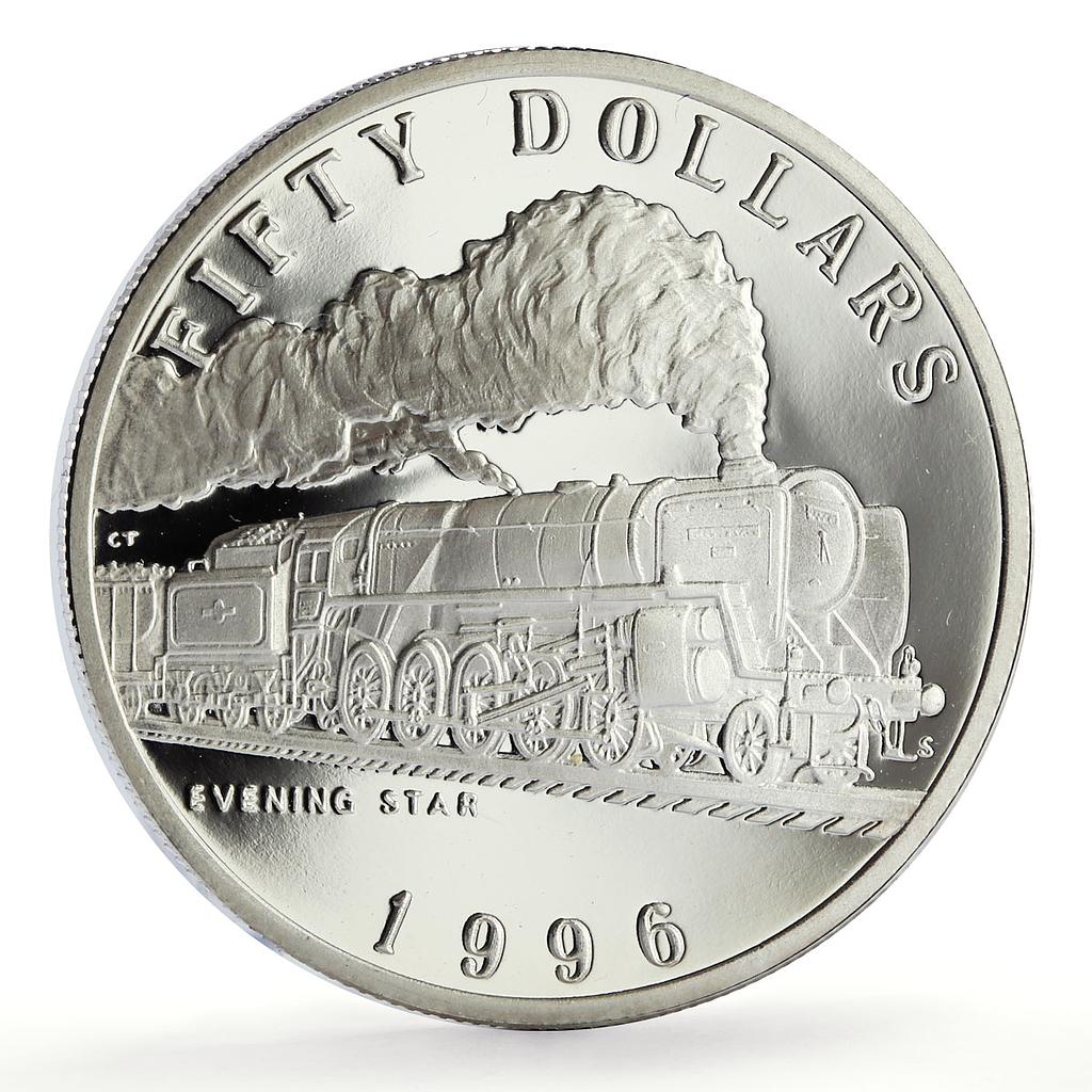Marshall Islands 50 dollars Evening Star Trains Railways proof silver coin 1996