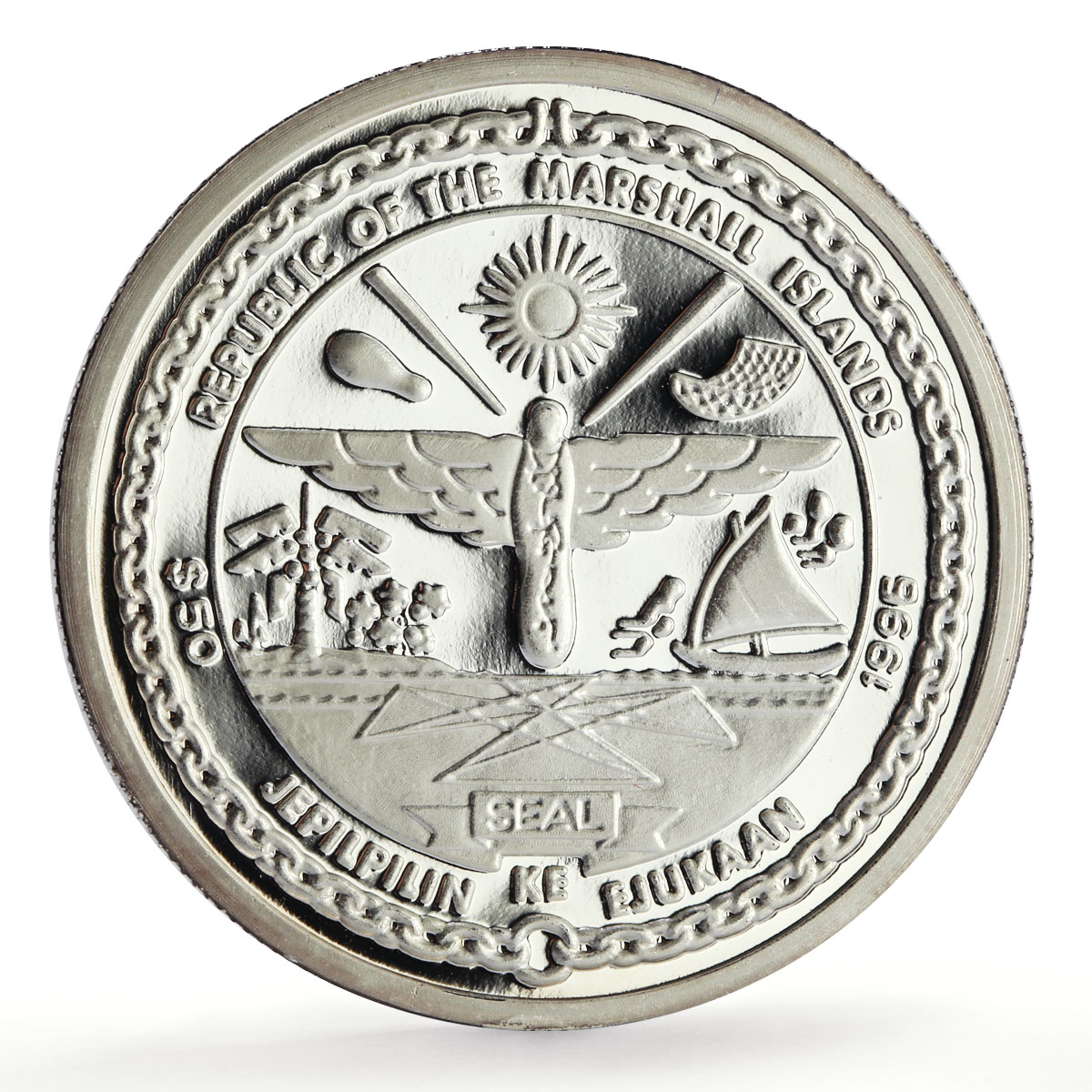 Marshall Islands 50 dollars Evening Star Trains Railways proof silver coin 1996