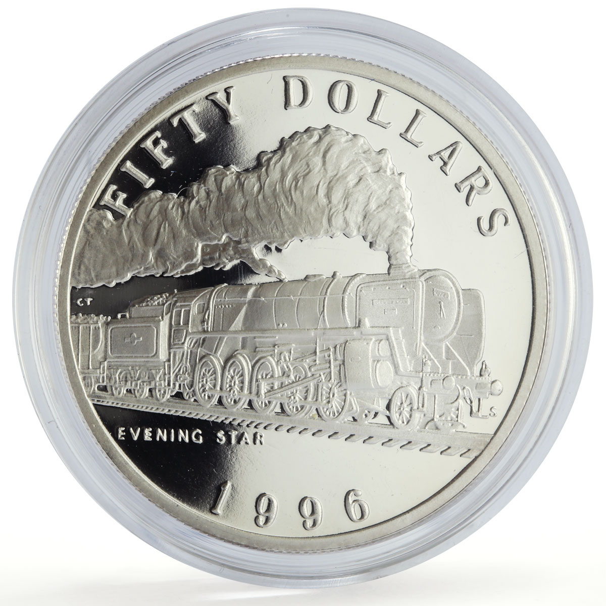 Marshall Islands 50 dollars Evening Star Trains Railways proof silver coin 1996