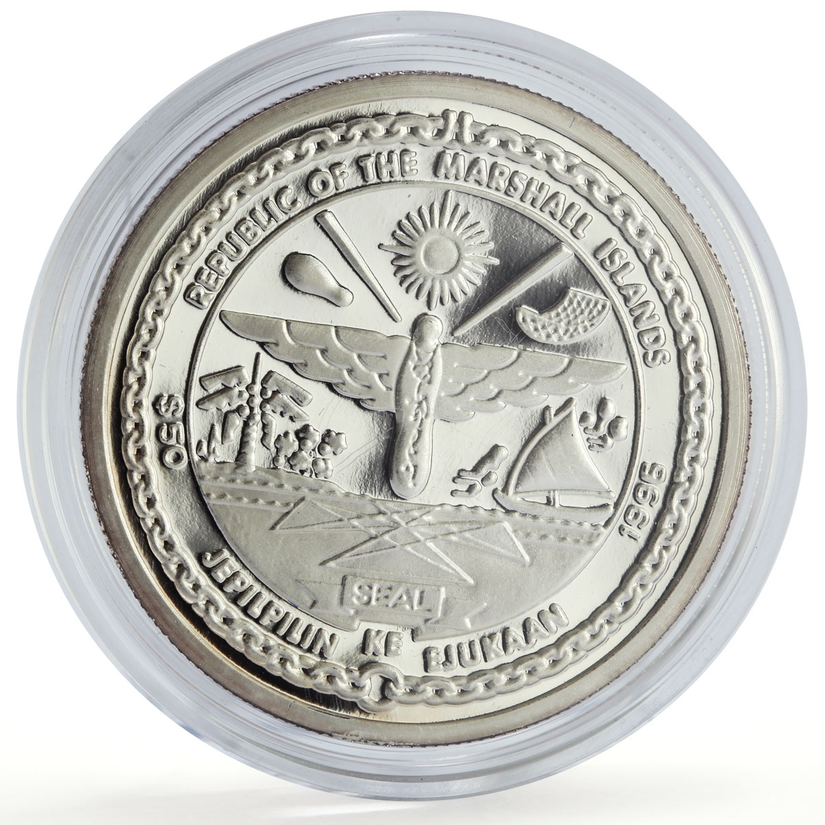 Marshall Islands 50 dollars Evening Star Trains Railways proof silver coin 1996