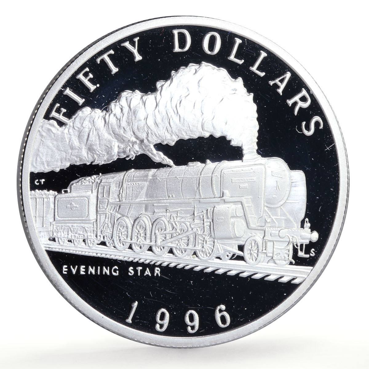 Marshall Islands 50 dollars Evening Star Trains Railways proof silver coin 1996