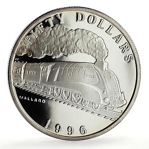 Marshall Islands 50 dollars Mallard Trains Railways proof silver coin 1996