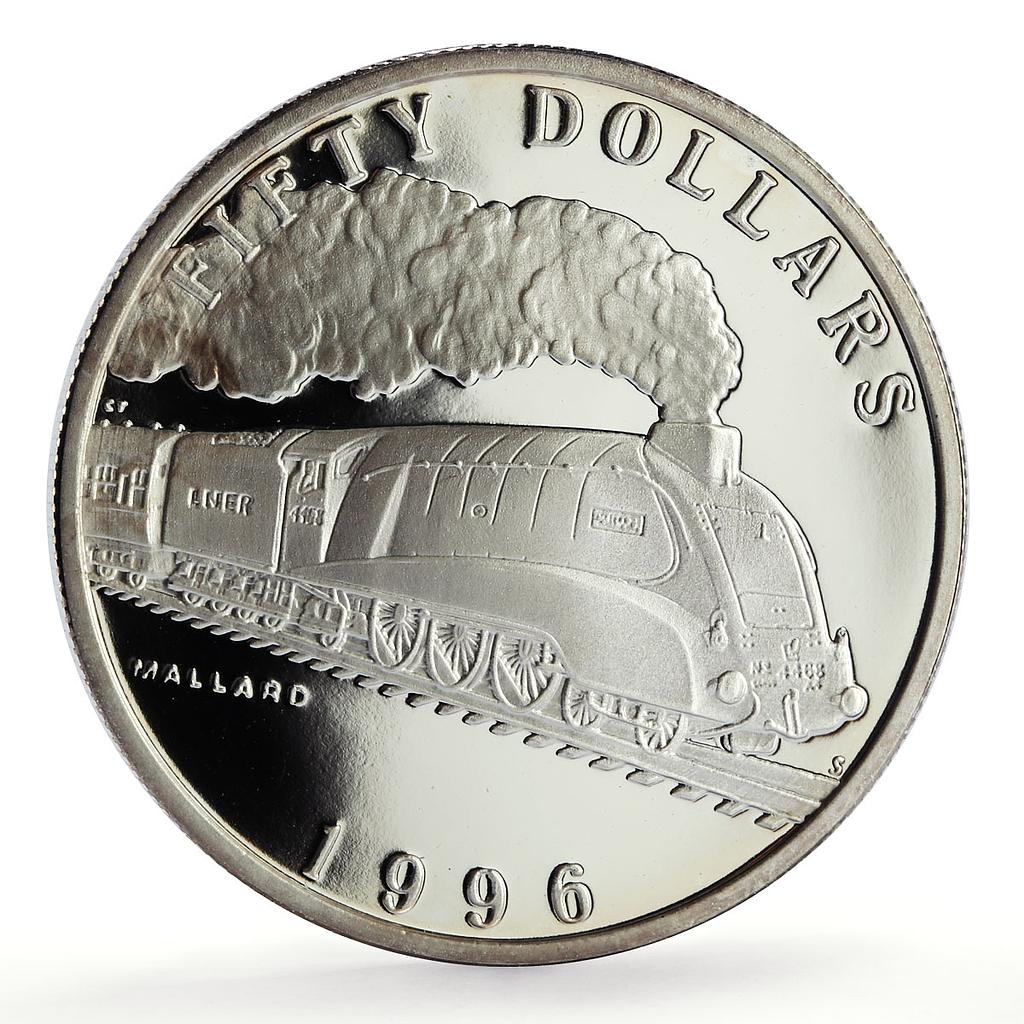 Marshall Islands 50 dollars Mallard Trains Railways proof silver coin 1996