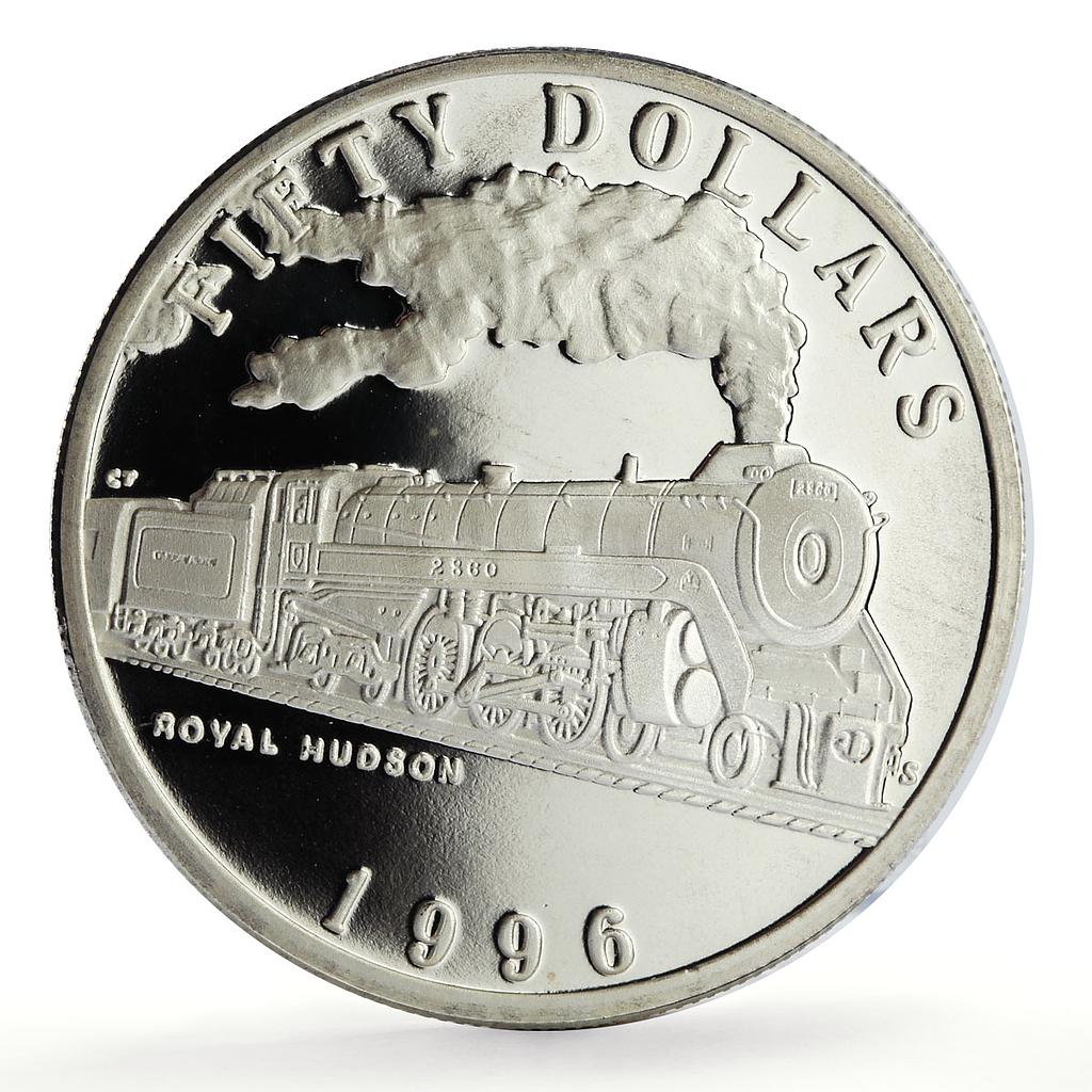 Marshall Islands 50 dollars Royal Hudson Trains Railways proof silver coin 1996